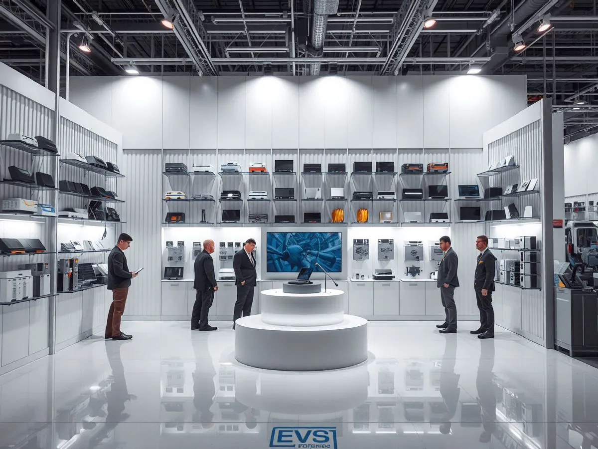 小型展位采用垂直展示和中央圆台，空间开阔产品陈列有序